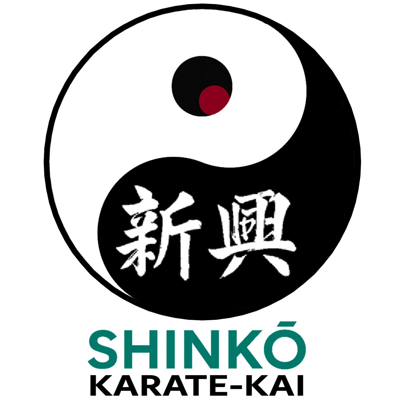 Yin Yang with an emerging red sun and Kanji